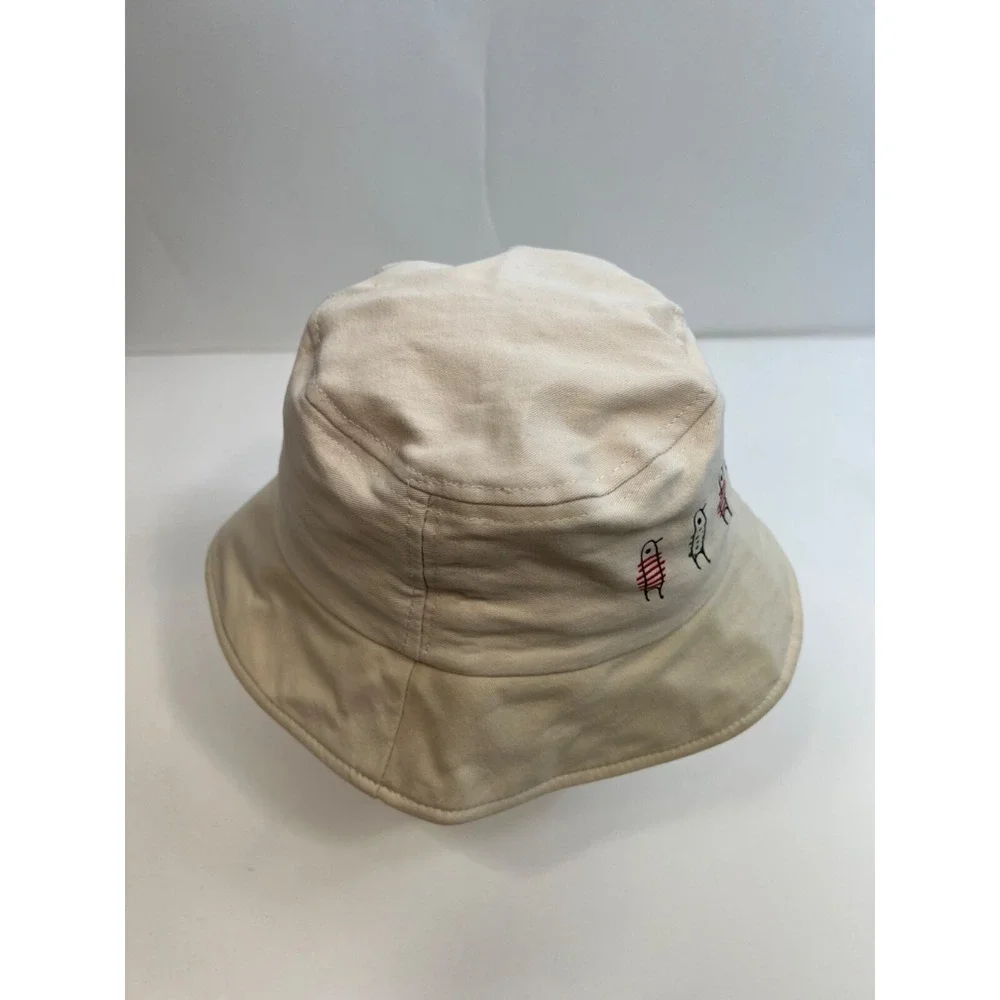 Children's Cotton Bucket Hat Size L/XL Beige with Penguins- ‎ Adorable!